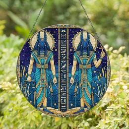 Egyptian Jackal Deities Ankh Weighing Scale - Ancient Egypt Home Decor Gift for Mythology Lover Stained Glass Suncatcher
