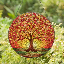 Tiffany Style Stained Glass Tree, Heart Leaves, Sunset Sky Mosaic - Love & Growth Gift Stained Glass Suncatcher