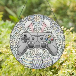 Pastel Video Game Controller Bunny Ears Easter Eggs Stained Glass Mosaic Gamer Gift Stained Glass Suncatcher