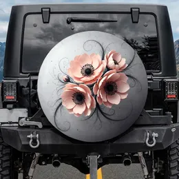 Blush Pink Peach Flowers Charcoal Tendrils - Vehicle Decor Gift for Car Owner Spare Tire Cover