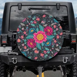 Fuchsia Violet Teal Floral Bloom Cluster - Vehicle Decor Gift Spare Tire Cover