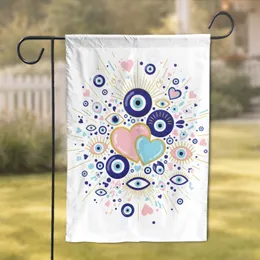 Stylized Blue Pink Golden Evil Eye Amulet Hearts Charm - Home Decor Gift Garden Flag
