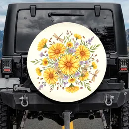 Yellow Calendula Dragonfly Wildflower - Wildlife Lover Gift Spare Tire Cover