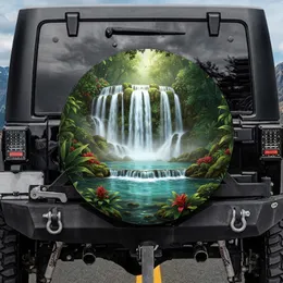 Multi-tiered Waterfall Lush Tropical Foliage Jungle Canopy - Nature Lover Gift Spare Tire Cover
