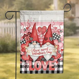 Gnomes Love Hearts Buffalo Plaid Valentine's Day - Holiday Home Decor Gift Garden Flag