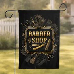 Golden BARBER SHOP Text Vintage Razor Comb - Barber Shop Decor Gift for Barbers Garden Flag