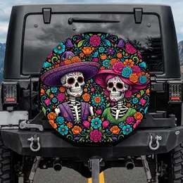 Calaveras Sugar Skulls Sombrero Floral Blooms - Day of the Dead Celebration Gift Spare Tire Cover
