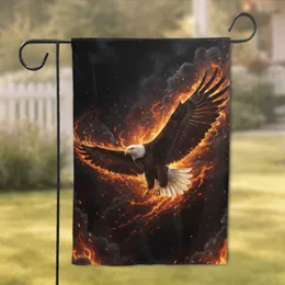 American Bald Eagle Fiery Flames Dark Smoke - Patriotic Home Decor Gift Garden Flag