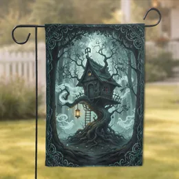 Gnarled Treehouse Ghost Lantern Ancient Trees - Spooky Halloween Home Decor Gift Garden Flag