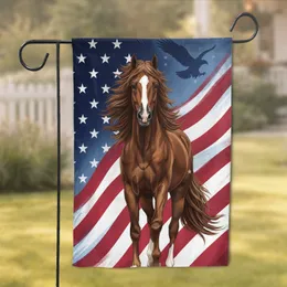 Majestic Brown Horse White Blaze American Flag Eagle - Home Decor for American Flag Lovers Garden Flag