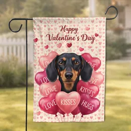 Black Tan Dachshund Dog Heart Balloons Love Kisses Hugs Valentine's Day Gift for Dog Lovers Garden Flag
