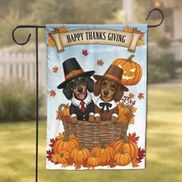 Dachshund Pilgrim Dogs Autumn Pumpkins - Thanksgiving Home Decor Dachshund Lover Garden Flag