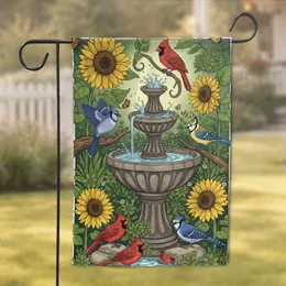 Birdbath Songbirds Sunflowers Garden - Wildlife Lover Home Decor Gift Garden Flag