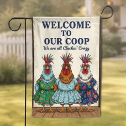Dressed Chickens 'Welcome To Our Coop' Barn Wall - Farmhouse Home Decor Gift Garden Flag