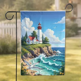 Majestic Lighthouse Keeper House Cliff Ocean Vista - Coastal Home Decor Gift for Sea Lover Garden Flag