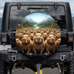 Capybaras River Forest Hills Mountains Rustic Buildings - Wildlife Lover Gift Spare Tire Cover