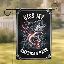 Kiss My American Bass Largemouth Fish American Flag - Independence Day Gift for Anglers Garden Flag