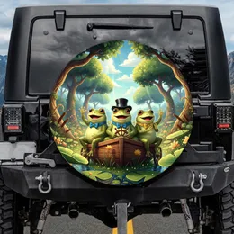 Three Cartoon Frogs Top Hat Bow Ties Carriage - Nature Lover Gift Spare Tire Cover