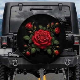 Deep Red Rose Floral Bloom with Emerald Green Leaves - Garden Lover Everyday Accent Spare Tire Cover