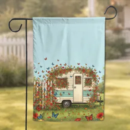 Vintage Teardrop Camper Lush Wildflower Garden Butterflies - Outdoor Lover Home Decor Gift Garden Flag