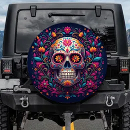 Sugar Skull Calavera Floral Vines - Day of the Dead Outdoor Car Accessory Gift Spare Tire Cover