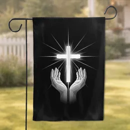 Glowing Christian Cross Supported Hands - Faith Home Decor Gift for Believers Garden Flag