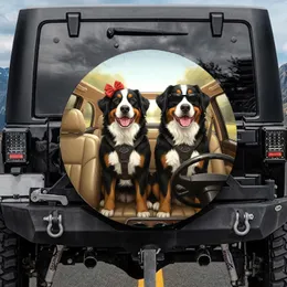 Bernese Mountain Dogs Car Ride Red Bow Heart Tag Sunglasses - Dog Lover Gift Spare Tire Cover