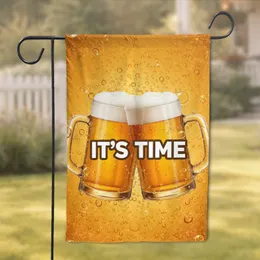 IT'S TIME Golden Amber Ale Beer Mugs White Foam - Celebration Party Home Decor Gift Garden Flag