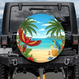Macaw Tropical Beach Ocean Palm Trees - Travel Accessory for Beach Goers Spare Tire Cover