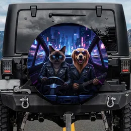Siamese Cat Golden Retriever Biker Jackets Cyberpunk City - Urban Rock Lifestyle Gift Spare Tire Cover