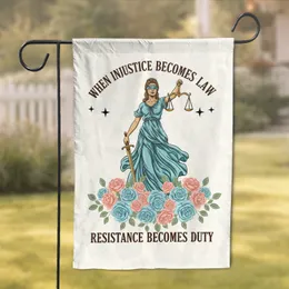 Lady Justice Scales Sword Roses 'When Injustice Becomes Law' - Home Decor Gift Garden Flag
