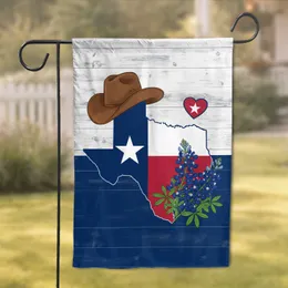 Texas State Star Cowboy Hat Bluebonnets Heart - Texas Lover Home Decor Gift Garden Flag