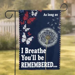 Remembered Text Dandelion Butterflies Scene - Bereavement Home Decor for Grieving Families Garden Flag