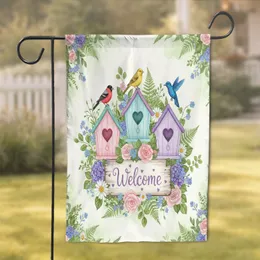 Rustic Birdhouses Heart Entrance Welcome Sign Wildflowers Garden Decor Gift Garden Flag