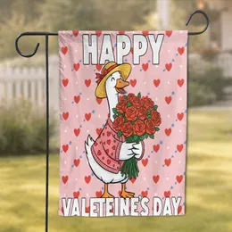 Cartoon Goose Pink Cardigan Roses Hearts - Happy Valentine's Day Gift Garden Flag