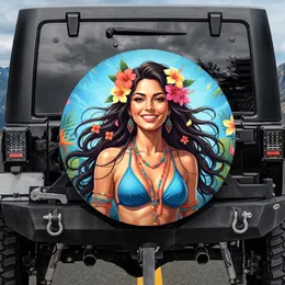 Smiling Woman Tropical Flowers Bikini Beaded Necklaces Tropical Lifestyle Gift for Women Spare Tire Cover