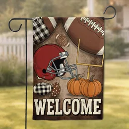 American Football Helmet Pumpkins Welcome - Autumn Harvest Season Decor Garden Flag