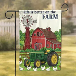 Life is better on the FARM Barn Tractor Chickens - Farmhouse Home Decor Garden Flag