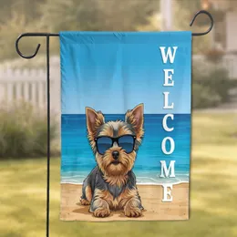 Welcome Yorkshire Terrier Dog Sunglasses Beach - Home Decor Gift for Yorkie Lover Garden Flag