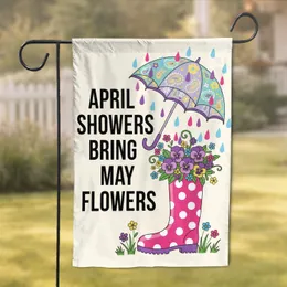 April Showers May Flowers Umbrella Rain Boot Pansies Floral - Spring Home Decor Gift Garden Flag