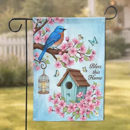 Blue Bird Birdhouse Cherry Blossom - Home Decor Gift for Bird Lovers Garden Flag
