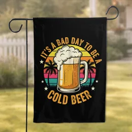 Beer Mug 'IT'S A BAD DAY TO BE A COLD BEER' Retro Sunset Palm Trees - Home Bar Decor Gift Garden Flag