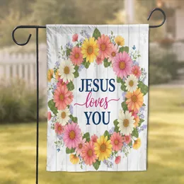 JESUS loves YOU Floral Wreath - Faith Home Decor Gift for Christian Garden Flag