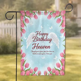 Happy Birthday in Heaven Angel Wings Pink Tulips Remembrance Garden Flag