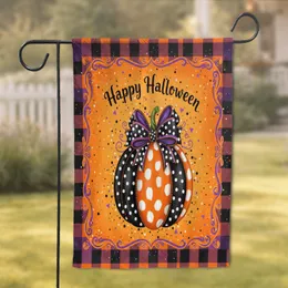 Polka Dot Pumpkin Confetti Ribbon Bow Swirl Bead Buffalo Check Happy Halloween Garden Flag