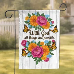 Peony Rose Butterfly With God All Things Are Possible Faith Decor Gift Garden Flag