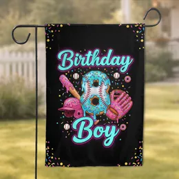Custom Year Baseball Donut Glaze Sprinkles Birthday Boy - Special Occasion Celebration Gift Garden Flag