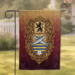 Regal Rampant Lion Heraldic Rose Fish Fleur-de-Lis Achievement - Antique Home Decor Gift Garden Flag