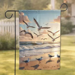 Seagulls Ocean Waves Beach Sunset - Coastal Home Decor Gift for Wildlife Lover Garden Flag