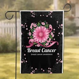 Pink Daisy Pink Hearts Breast Cancer Awareness Ribbon - Support Gift Garden Flag